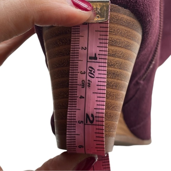 Suede Booties Sz 8.5 Jayjay Violet & Red Burgundy Ankle Wedge Leather Colorful - Picture 11 of 12